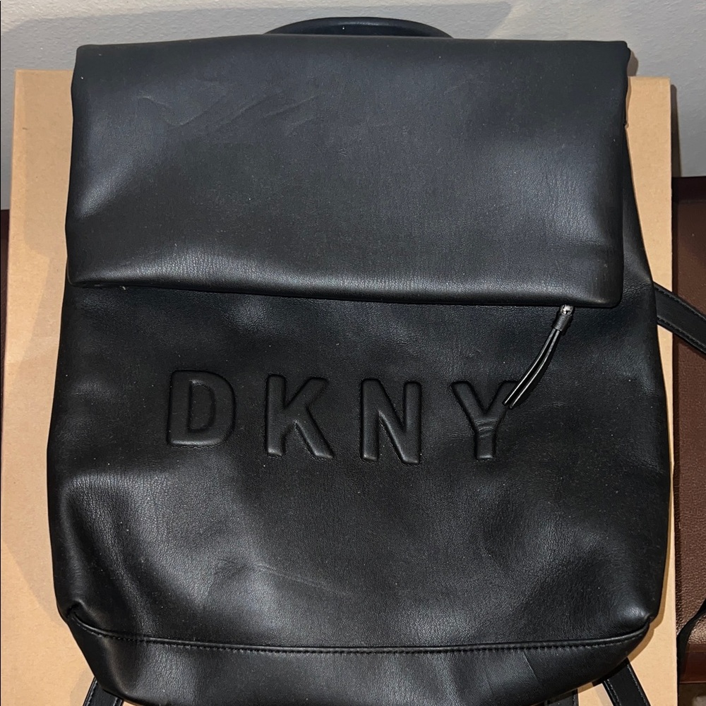 DKNY Black Leather Backpack